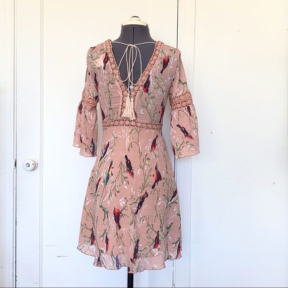 Floral Pink Dress with Bell Sleeves - Picture 2 of 2